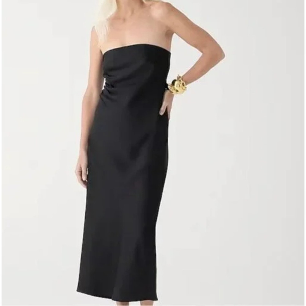 NWT J.Crew Collection Strapless Gwyneth Slip‎ Dress Black Midi Silky 12 BU271